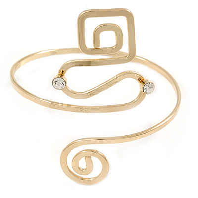 Polished Gold Tone Square and Circle Geometric Upper Arm, Armlet Bracelet - 27cm L - Adjustable