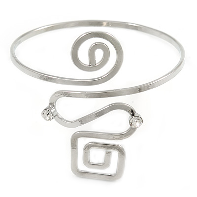 Polished Silver Tone Square and Circle Geometric Upper Arm, Armlet Bracelet - 27cm L - Adjustable