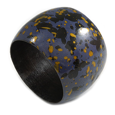 Chunky Wooden Bangle Bracelet in Plum Blue/ Gold/ Black