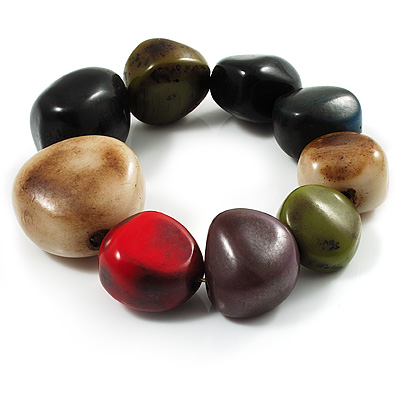Multicoloured Chunky Resin Faceted Nugget Flex Bracelet - 17cm Length