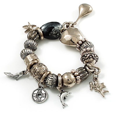 Vintage Charm Flex Bracelet (Burnished Silver Tone)