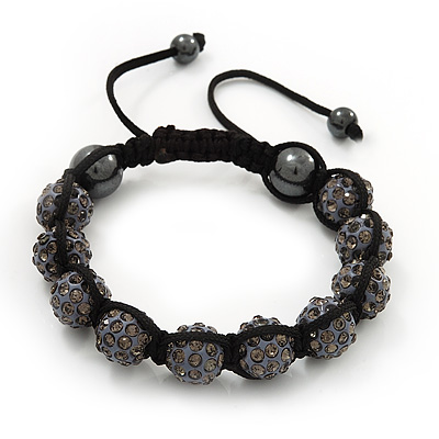 Dim Grey Crystal Balls Bracelet - 10mm - Adjustable