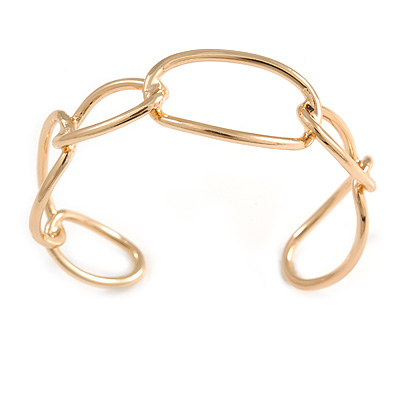 Polished Gold Tone Irregular Oval Link Cuff Bracelet - 19cm - Adjustable