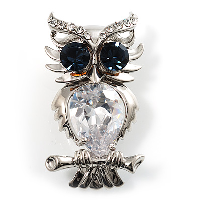 Stunning CZ Owl Brooch (Silver Tone) - avalaya.com