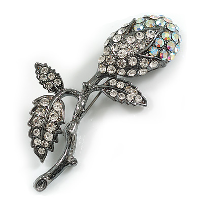 Vintage Crystal Rose Brooch (Black Tone)
