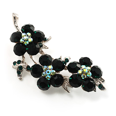 Crystal Floral Brooch (Silver&Emerald Green)