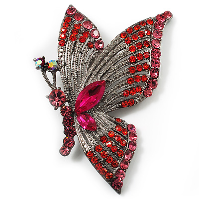 Exotic Magenta Diamante Butterfly Brooch (Gun Metal Finish)