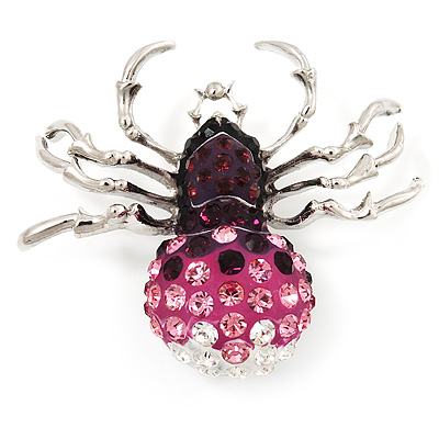 Swarovski Crystal Spider Brooch In Rhodium Plated Metal