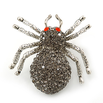 Dim Grey Pave-set Swarovski Crystal 'Spider' Brooch In Burn Silver ...