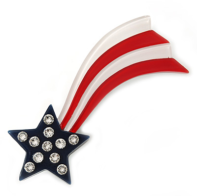 Star And Stripes Crystal Acrylic Brooch - 70mm Across