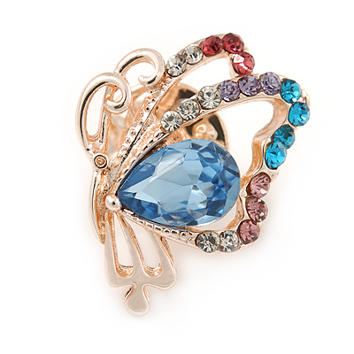 Tiny Multicoloured Butterfly Pin Brooch In Gold Tone Metal - 20mm