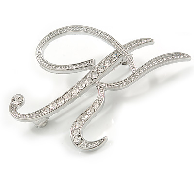 'K' Rhodium Plated Clear Crystal Letter K Alphabet Initial Brooch ...