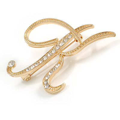 'K' Gold Plated Clear Crystal Letter K Alphabet Initial Brooch ...