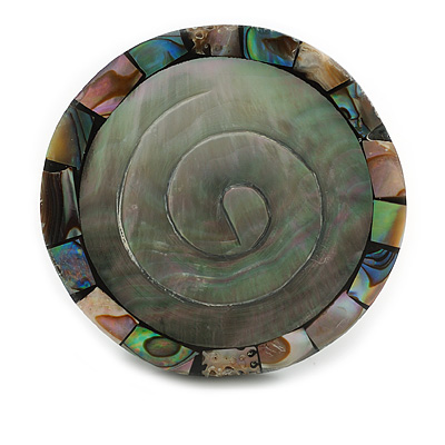 40mm L/Round Sea Shell Brooch/Grey/Dark Grey/Abalone Shades/ Handmade/ Slight Variation In Colour/Natural Irregularities