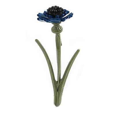 Stunning Large Blue Cornflower Brooch in Silver Tone - 75mm Tall