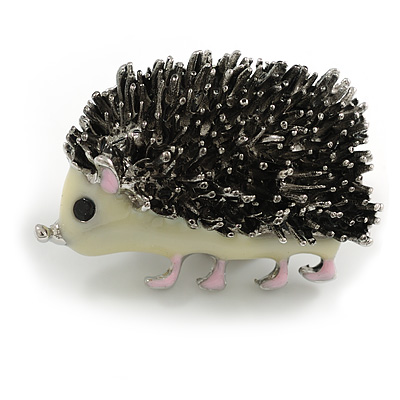 Adorable Hedgehog Brooch in Silver Tone - 40mm Across