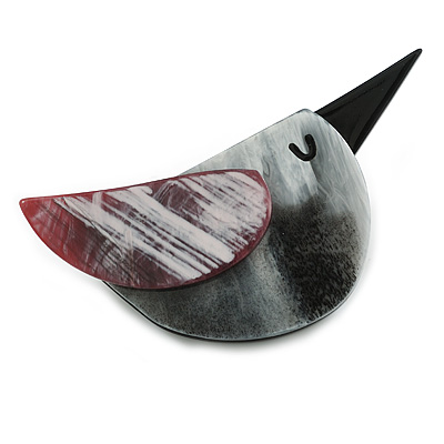 Funky Acrylic Bird Brooch in Black/White/Purple - 80mm Across