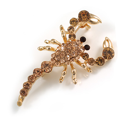 Citrine Crystal Scorpio/Scorpion Brooch in Gold Tone - 45mm Long