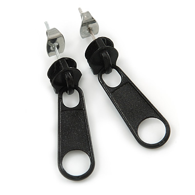 Small Black Metal Zipper Stud Earrings