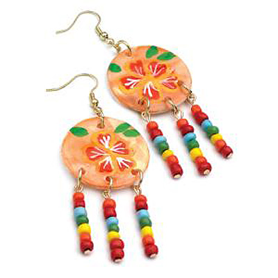 Multicoloured Bead Shell Drop Earrings (Gold Tone) - 8cm