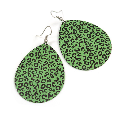 Long Green 'Animal Print' Teardrop Metal Earrings - 6.5cm Length