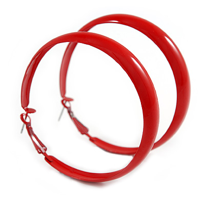 Large Red Enamel Hoop Earrings - 6cm Diameter