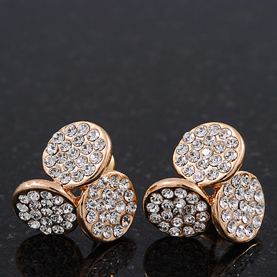 Gold Plated Crystal 'Trinity Circles' Stud Earrings - 1.5cm