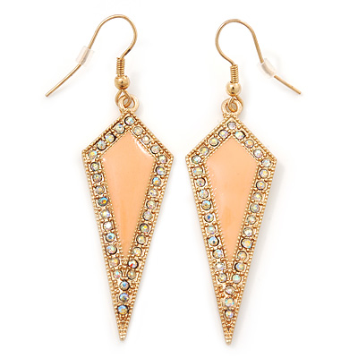 AB Crystal Apricot Spike Drop Earrings In Gold Plating - 6cm Length