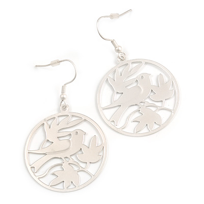 Light Silver Tone 'Dove' Hoop Earrings - 60mm Length