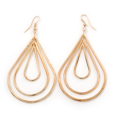 Gold Tone Teardrop Hoop Earrings - 80mm L