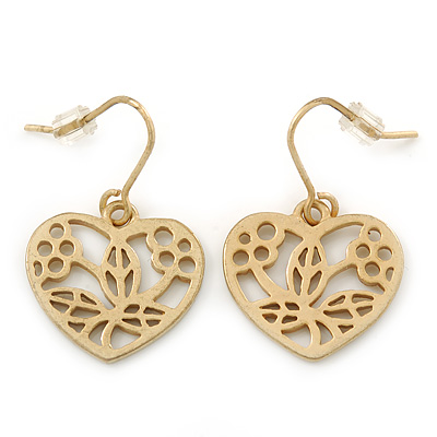 Matt Gold Tone Heart Drop Earrings - 25mm Length