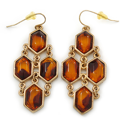 Animal Print Resin Chandelier Earrings In Gold Tone - 65mm L