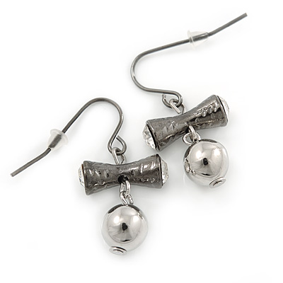 Crystal, Bead Bow Drop Earrings In Gunmetal - 30mm L