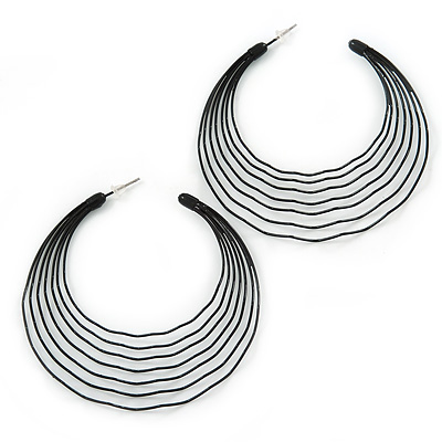 Black Multi Layered Hoop Earrings - 60mm Diameter