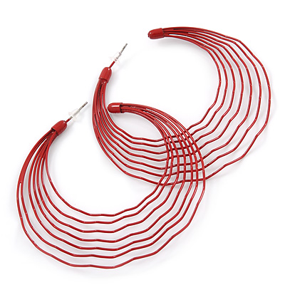 Dark Red Multi Layered Hoop Earrings - 60mm Diameter