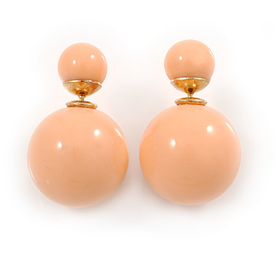 Magnolia Acrylic 4-13mm Double Ball Stud Earrings In Gold Tone Metal