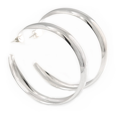 55mm Polished Classic Hoop Earrings In Silver Tone