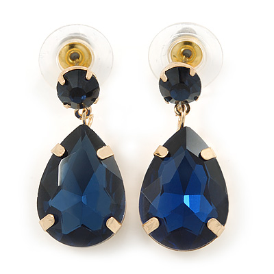 Midnight Blue Acrylic Teardrop Earrings In Gold Tone - 30mm L