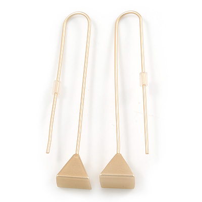 Brushed Gold Tone Triangular Drop Earrings - 50mm L