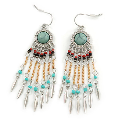 Delicate Beaded Multi Chain Dangle Earrings in Silver/ Gold Tone - 65mm L