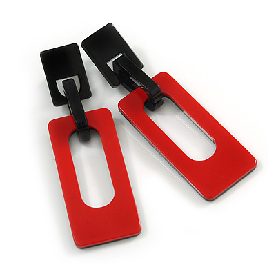 Statement Red/ Black Square Acrylic Drop Earrings - 90mm Long