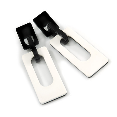 Statement Black/ White Square Acrylic Drop Earrings - 90mm Long