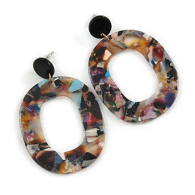 Trendy Multicoloured Acrylic Oval Hoop Earrings - 60mm Long