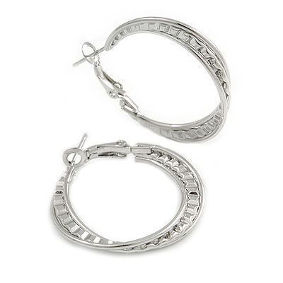 30mm Medium Textured Twisted Hoop Earrings In Silver Tone