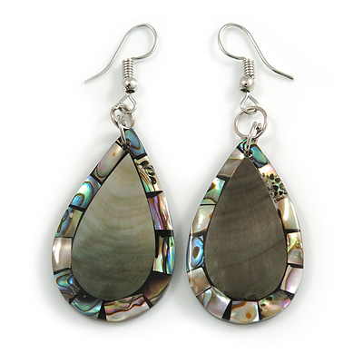 60mm L/Grey/Abalone Colours Teardrop Shape Sea Shell Earrings/Handmade/ Slight Variation In Colour/Natural Irregularities