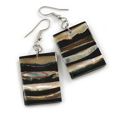 50mm L/Brown/Black/Natural Square Shape Sea Shell Earrings/Handmade/ Slight Variation In Colour/Natural Irregularities