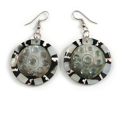 50mm L/Grey/Black/Natural Round Shape Sea Shell Earrings/Handmade/ Slight Variation In Colour/Natural Irregularities