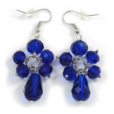 Blue Glass Bead Drop Earrings In Gold Tone - 55mm L