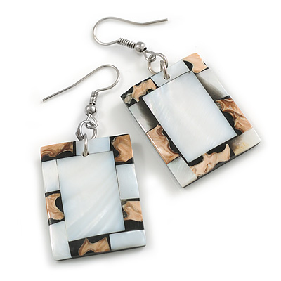 50mm L/Silvery/Natural Rectangular Shape Sea Shell Earrings/Handmade/ Slight Variation In Colour/Natural Irregularities