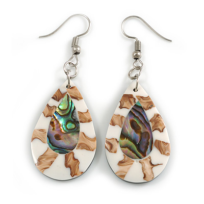 60mm L/Natural/White/Abalone Teardrop Shape Sea Shell Earrings/Handmade/ Slight Variation In Colour/Natural Irregularities